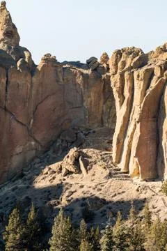 Sunset view of climbing walls at Smith Rock Stock Photos