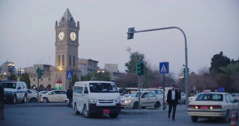 Sunset View Of The Clock Tower in Erbil, Iraq Stock Footage 150355403