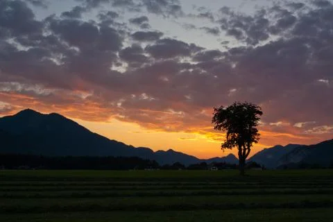 Sunset view with clouds over alps Stock Photos
