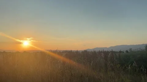 Sunset view countryside driving window view rural agriculture field Greece Video stock 313921397