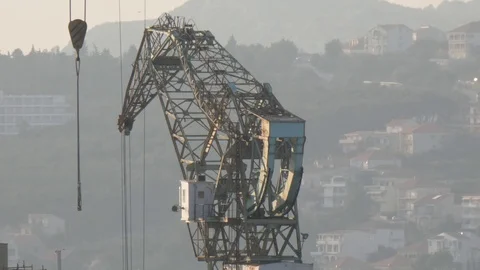 Sunset view - Crane - Trogir, Croatia - Still Shot Video stock 85803053