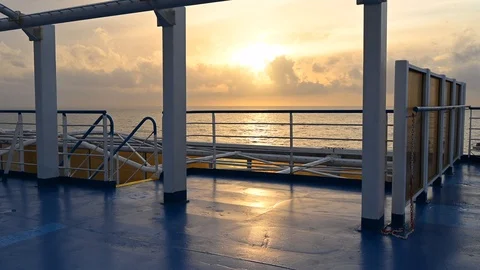 Sunset view on deck of a ferry cruise ship Stock Footage 105741570