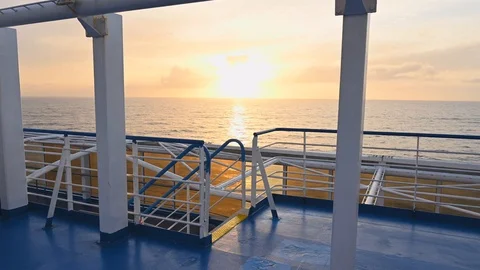 Sunset view on deck of a ferry cruise ship Stock Footage 105741906