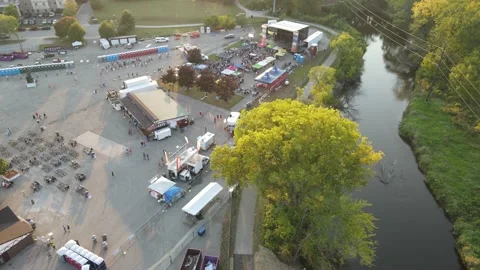 Sunset view of downtown La Crosse, Wisconsin, in autumn with festival. Video stock 166224101