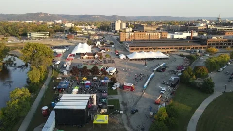 Sunset view of downtown La Crosse, WI, in autumn. Video stock 166226871