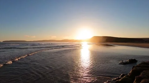 Sunset view of Drakes Beach, Point Reyes National Shoreline Stock Footage 133466844