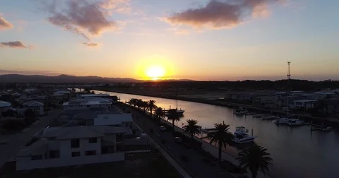 Sunset view by drone lowering Stock Footage 75956763