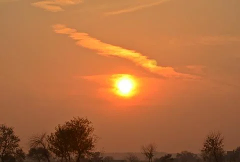 Sunset view in fields 库存照片