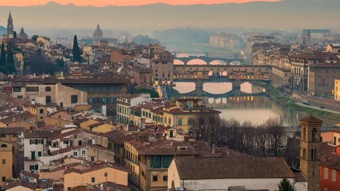 Sunset view of Florence, Italy. Time lapse of evening Florence old town with 스톡 동영상 121570997