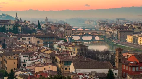 Sunset view of Florence, Italy. Time lapse of evening Florence old town with Stock Footage 132508809