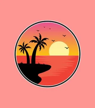 Sunset view on florida key beach with silhouette style Stock Illustration