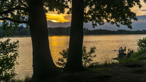 Sunset view of the forest lake,time lapse Stock Footage 90615598