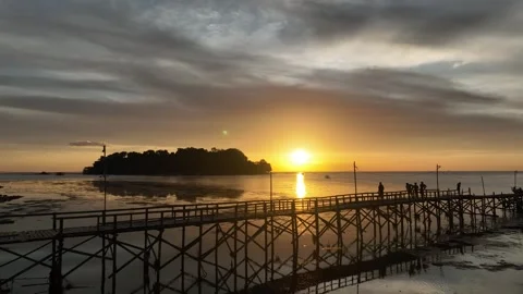 Sunset view in front of jetty by aerial drone Stock Footage 277908134