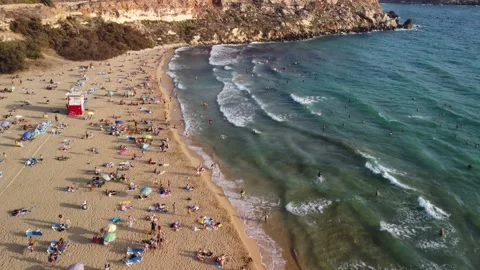 Sunset view of Golden Bay beach in Malta. Stock Footage 163537607