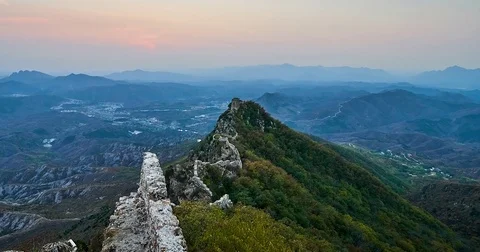 Sunset View Great Wall of China, Zoom in (4K,Time-lapse) Stock Footage 82996973