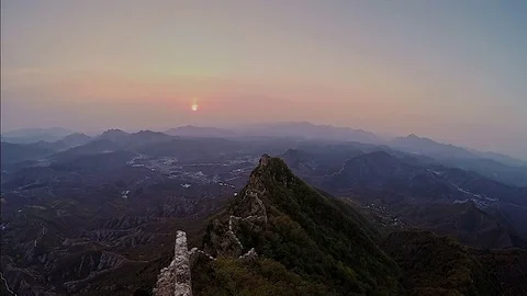 Sunset View Great Wall of China (4K,Time-lapse) Stock Footage 83017882