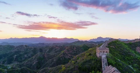 Sunset View Great Wall of China, Panning Shot (4K,Time-lapse) Stock Footage 83080270