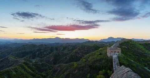 Sunset View Great Wall of China, Zoom in (4K,Time-lapse) Stock Footage 83081108
