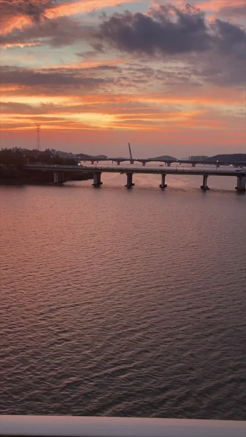 Sunset View of Han River from Moving Subway Window – Vertical POV Stock Footage 319247168