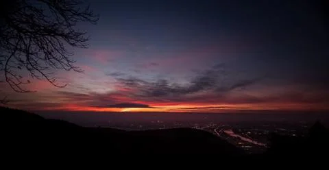 Sunset view of Heildelberg from mountain Stock Photos