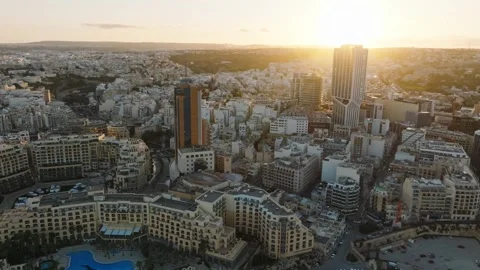 Sunset view of highest building of Maltese island Stock Footage 268244267