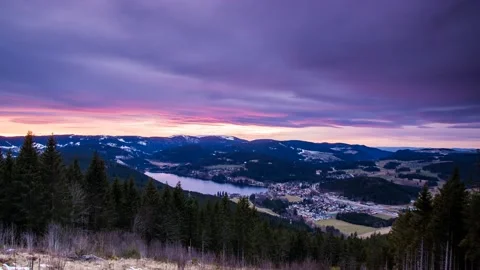 Sunset View From Hochfirst To Titisee Lake Stock Footage 132895671