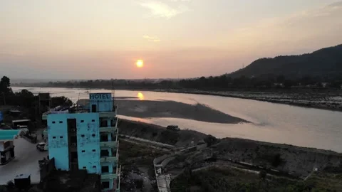Sunset view from the horizon, Drone video Stock Footage 155277434