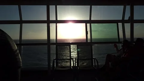 Sunset View Inside Cruiseship Window Stock Footage 237384601
