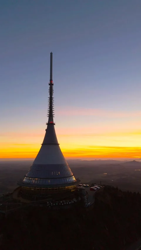 Sunset View of Jested Mountain and Its Transmitter Stock Footage 326364142
