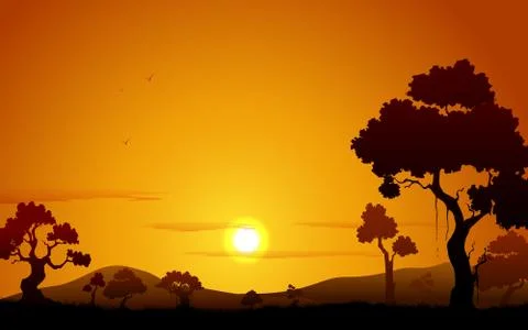 Sunset view of Jungle Stock Illustration