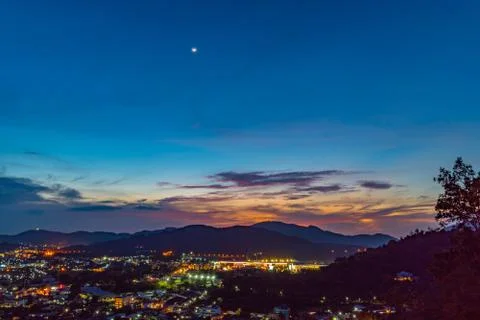 Sunset at view of Khao Rang viewpoint Phuket Stock Photos