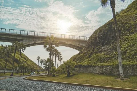 Sunset view from La Bajada de Balta in Miraflores, in the city of Lima. Peru Stock Photos