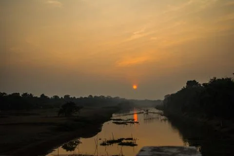 Sunset View with lake and river in the evening at Kaziranga Assam, India. Stock-Fotos