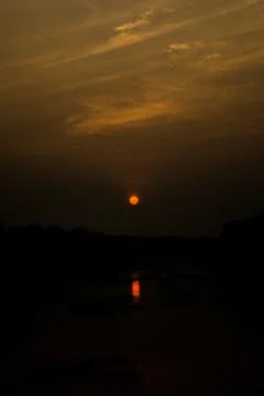 Sunset View with lake and river in the evening at Kaziranga Assam, India. Stock Photos