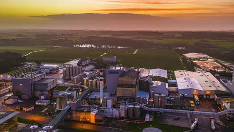 Sunset View Of Large Industrial Facility Complex. Hyperlapse Stock Footage 332735038
