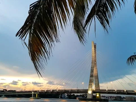 Sunset view of the Lekki - Ikoyi bridge, Lagos, Nigeria Stock Photos