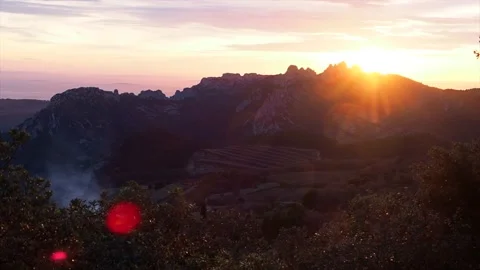 Sunset view of les Dentelles de Montmirail Stock Footage 228618512