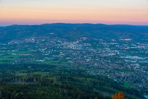 Sunset view of Liberec from jested hill in Czech republic Фото