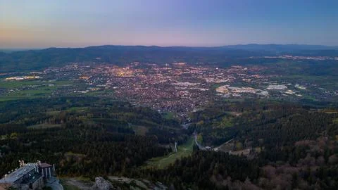 Sunset view of Liberec from jested hill in Czech republic Photos