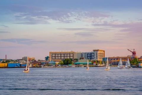 Sunset view of Locust Point, in Baltimore, Maryland Stock Photos