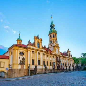 Sunset view of Loreta pilgrimage site in Prague, Czech republic Stock Photos