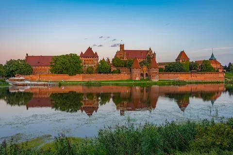 Sunset view of Malbork town in Poland Stock Photos