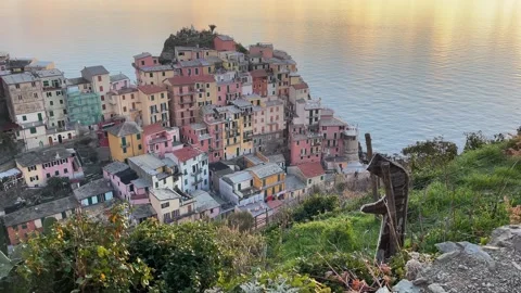 Sunset view of Manarola, Cinque Terre, UNESCO World Heritage Site, Italy, 4K Stock Footage 167226028