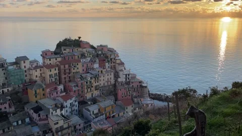Sunset view of Manarola, Cinque Terre, UNESCO World Heritage Site, Italy, 4K Stock Footage 167226065