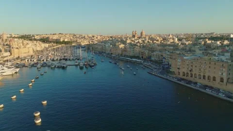 Sunset view of marina in Three cities, Birgu. Malta Stock Footage 246534840