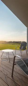 Sunset view from the modern patio Stock Photos