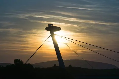 Sunset view of a modern tower structure Stock Photos
