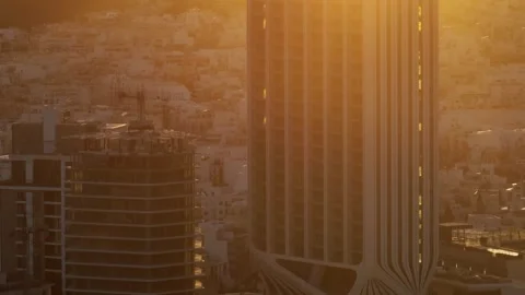Sunset view of modern towers of Malta island. St. Julian's city Stock Footage 268246453