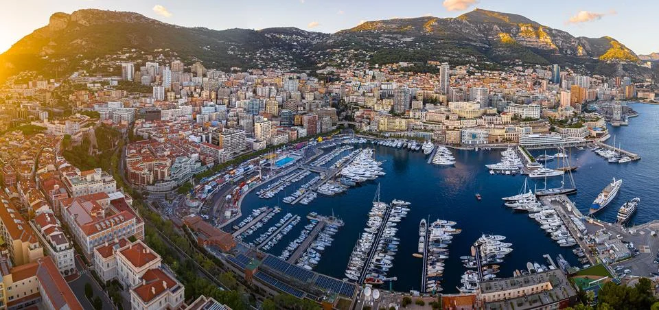 Sunset view of Monaco, a sovereign city-state on the French Riviera, in Wes.. Stock Photos