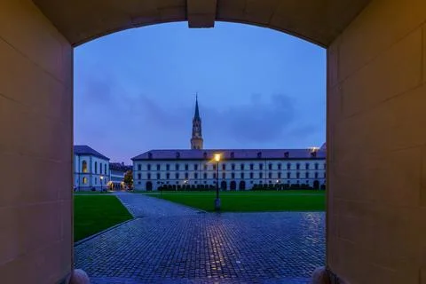 Sunset view of the monastery square, St. Gallen 스톡 사진